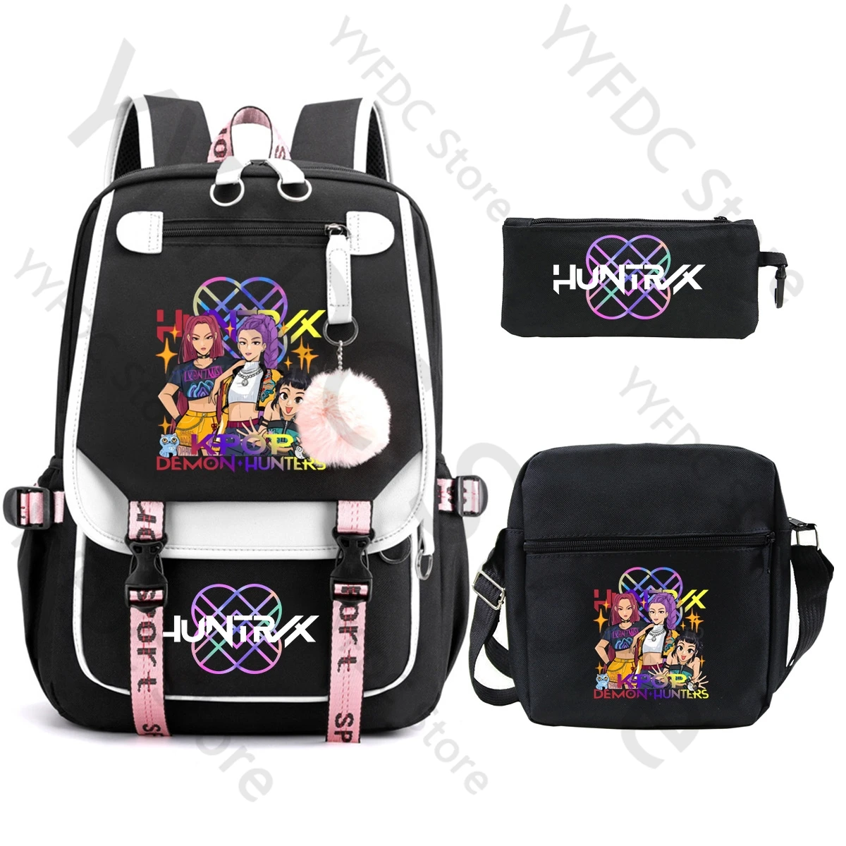 KPop Demon Hunters Backpack Pencil Case Shoulder Bag Set HUNTR/X Mira Zoey Rumi Derpy Print Student Schoolbag Travel Backpack