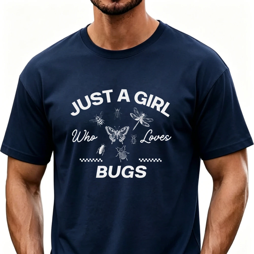 Moth Stag Beetle Mantis Caterpillar Print Retro Bug Insect T-Shirt Just A Girl Who Loves Bugs Wildlife Nature Lover Casual Tops