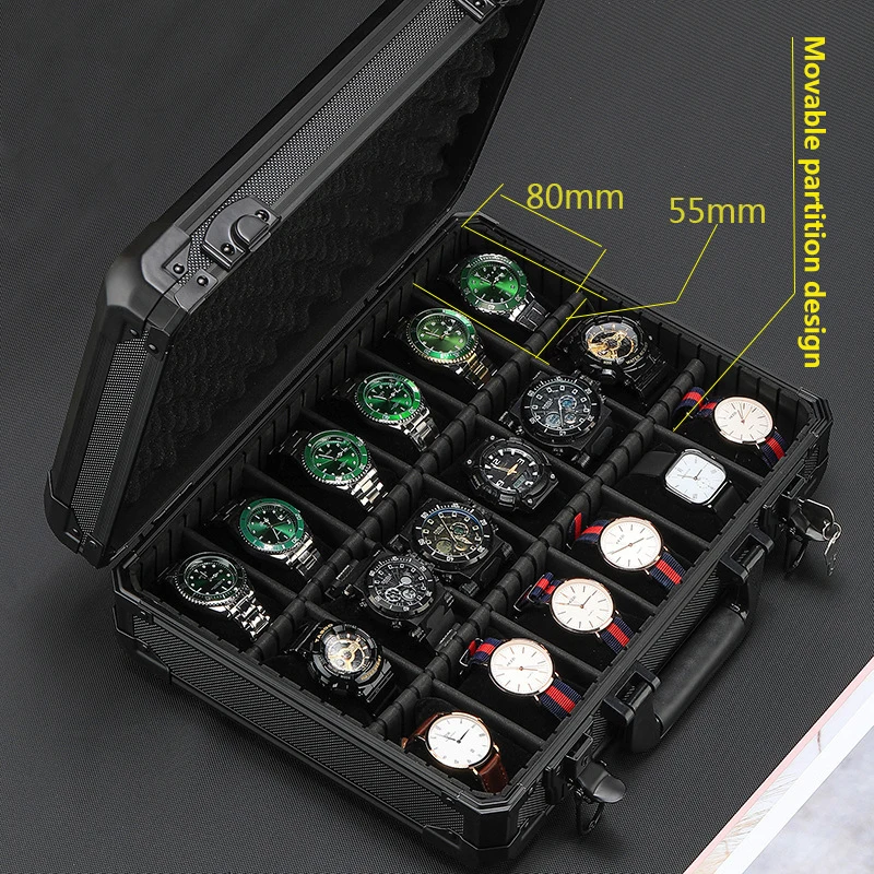 10/18/24 Slot Multi Specification Watch Storage Box Aluminum Alloy Suitcase Case Internal Baffle Removable Display Box Toolbox