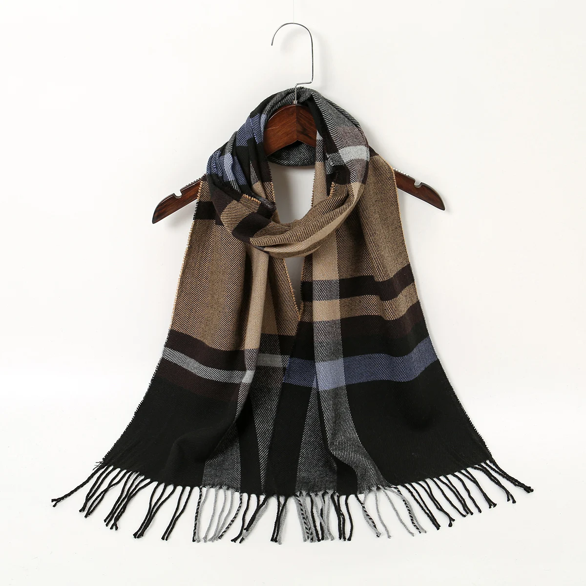 Bufanda de Cachemira con borlas Unisex a la moda, chal Pashmina, pañuelo estampado a cuadros, bufanda gruesa y cálida para exteriores, bufandas