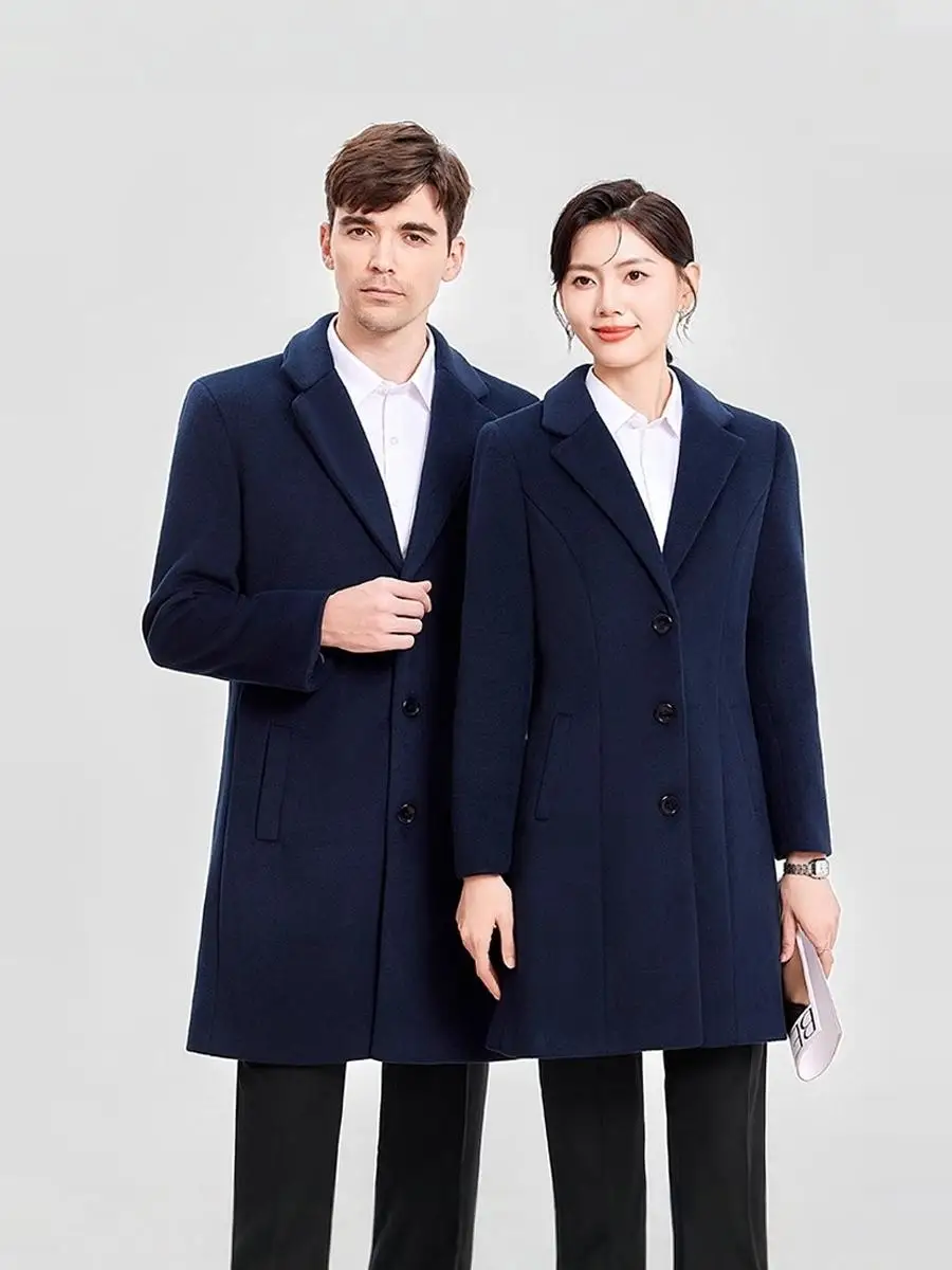 

Bla Woolen Coat Hotel Front Desk Bank Manager Cotton Inter Profional Workwear Suit Outerwear Long Sve Mid-Length