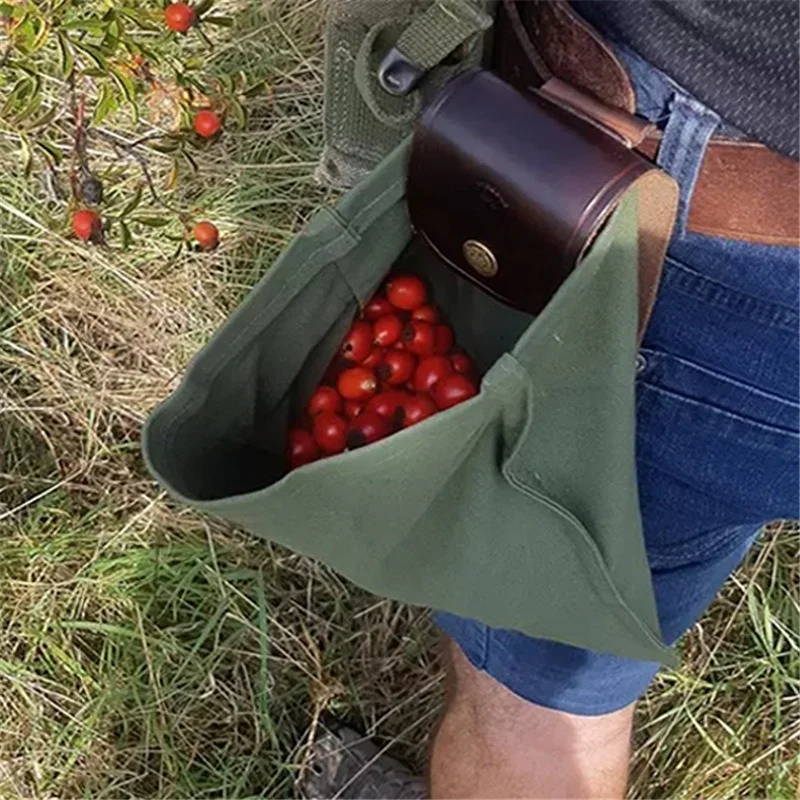 1pc Portable Outdoor Foraging Bag Fruit Picking Pouch Collapsible Berry Puch Storage Leather Bushcraft Canvas Bag Hiking Camping