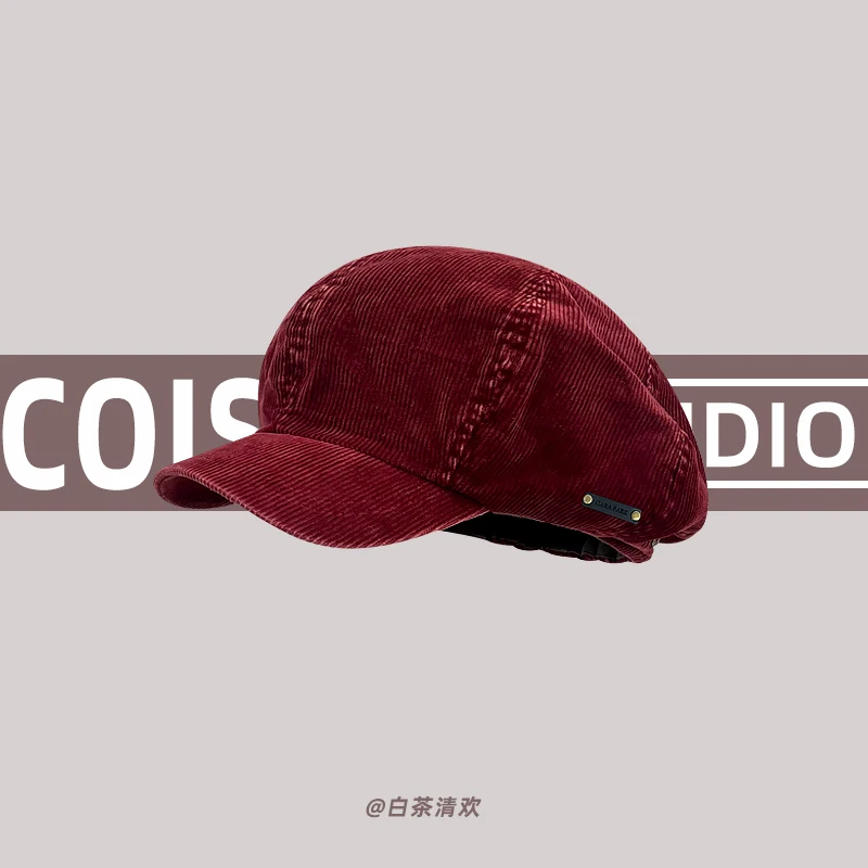 Japanese Corduroy Retro Large Edition Newsboy Cap Women\'s Spring and Autumn Literary Solid Color  Leisure Octagonal Painter Hat