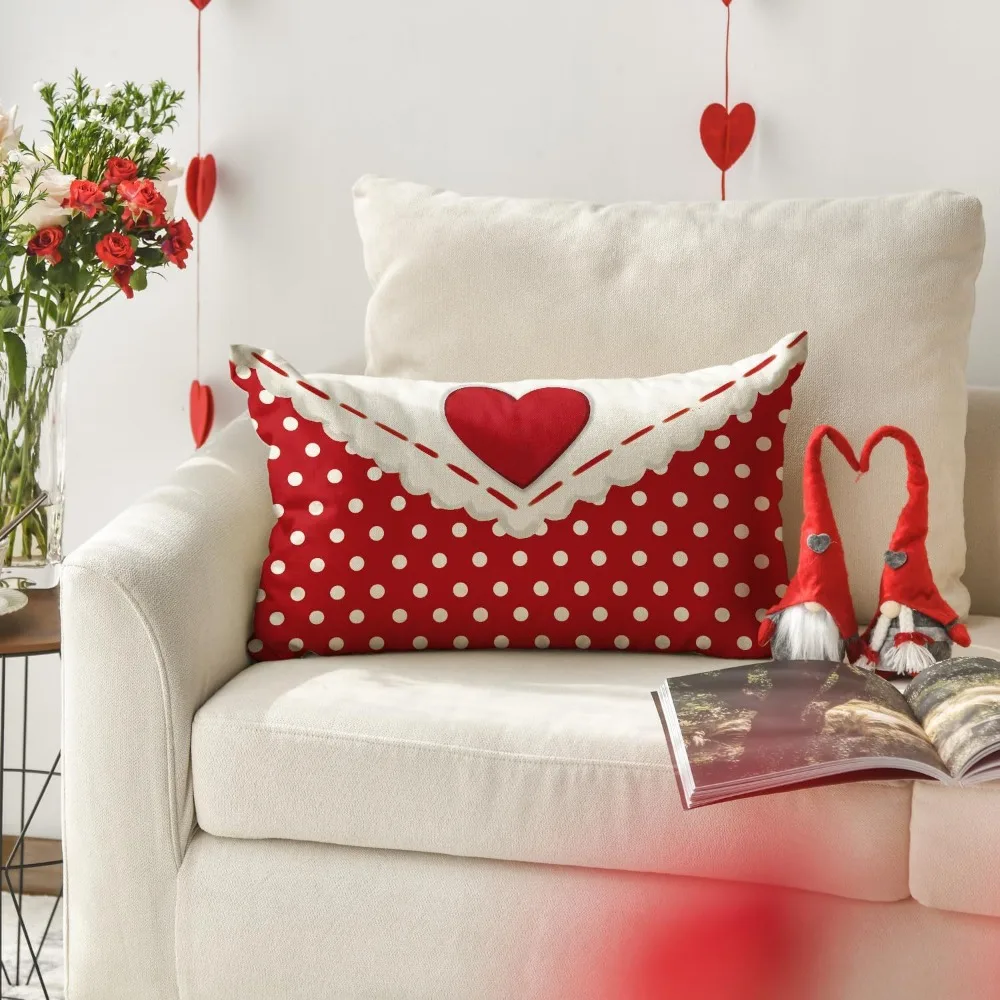 Fashion Red Heart Envelope Throw Pillow Cover Polyester Soft Cushion Covers Wedding Cushion Case Decoration for Sofa Couch