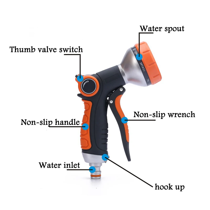 8 Pattern Spray Lawn Watering Multi-Function Car Wash High Pressure Durable Hand-Held Tools Hose Sprinkle Nozzle Garden Sprinkle