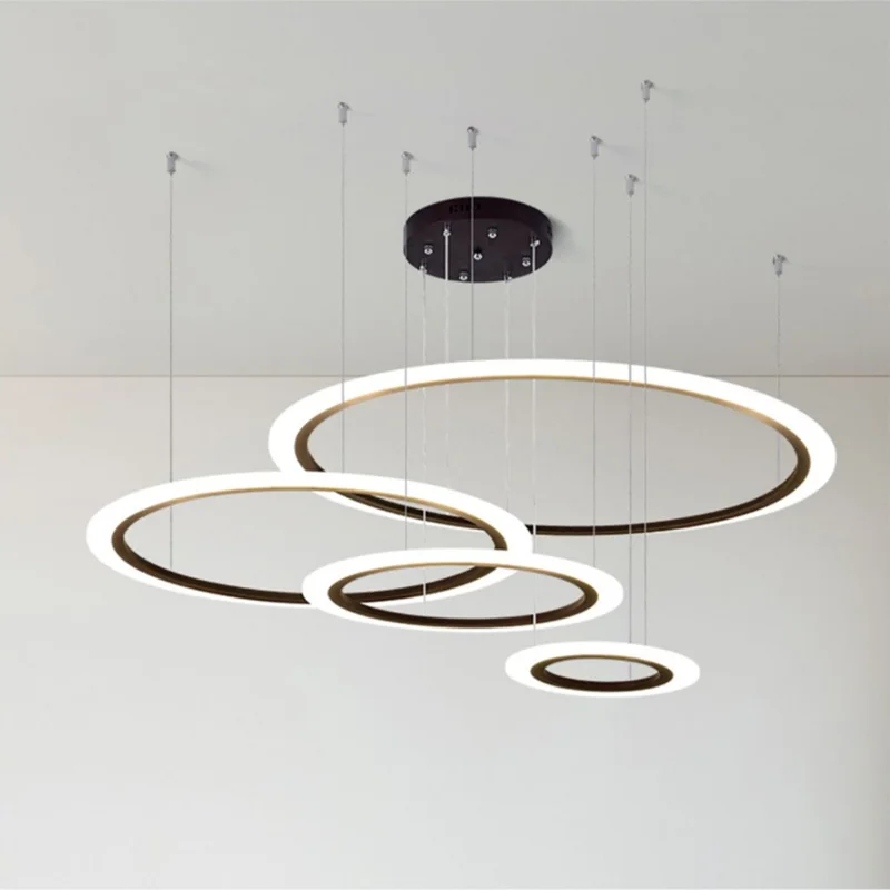 

Modern Simple Black Metal Acrylic Circle LED Pendant Lamp Bedroom Living Room Dining Room Interior Lighting Decoration Fixture