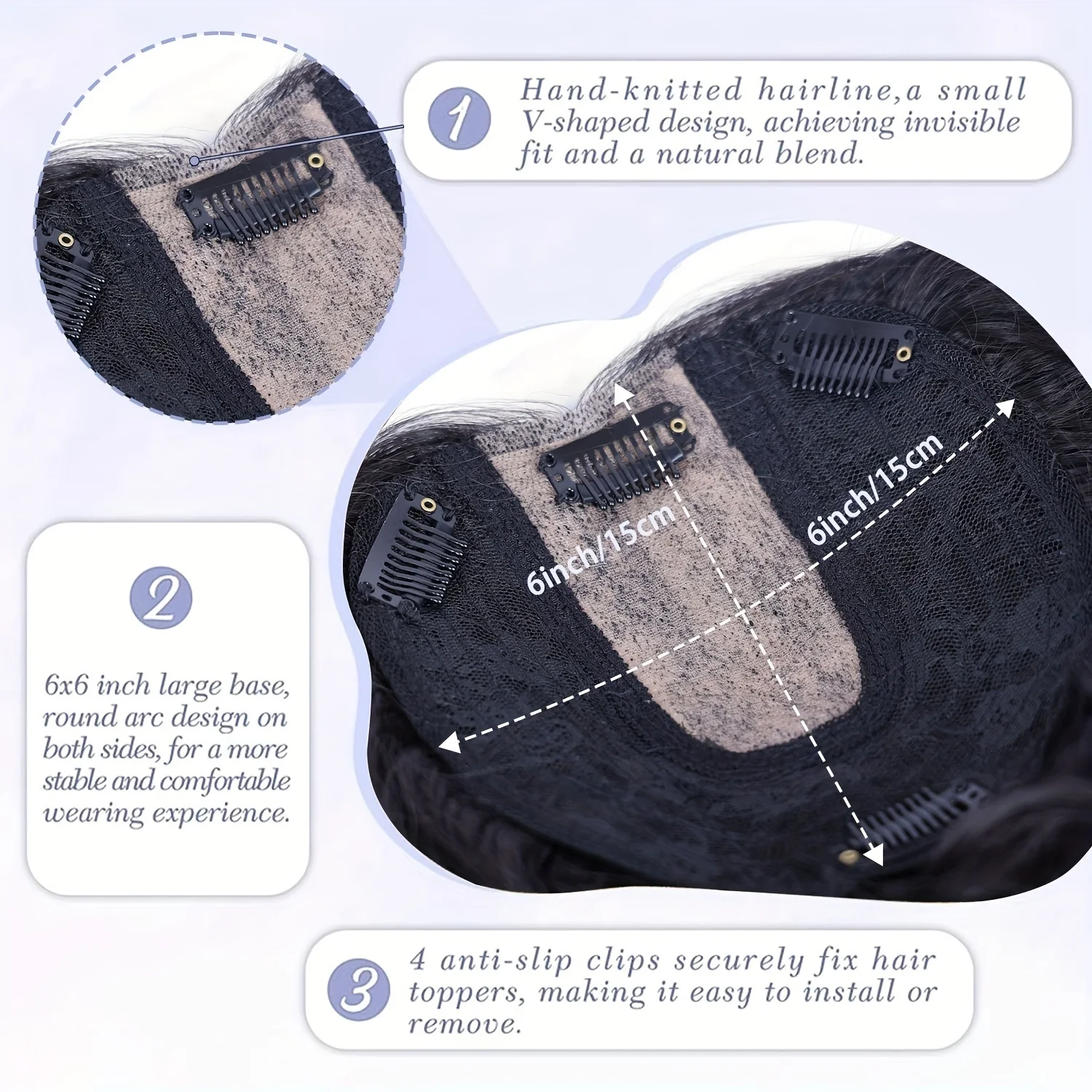 숱이 적은 여성용 합성 헤어 토퍼 - 14인치 6*6인치 다크 브라운 하이라이트 포함 물결 모양 클립인 토퍼(뱅 포함)