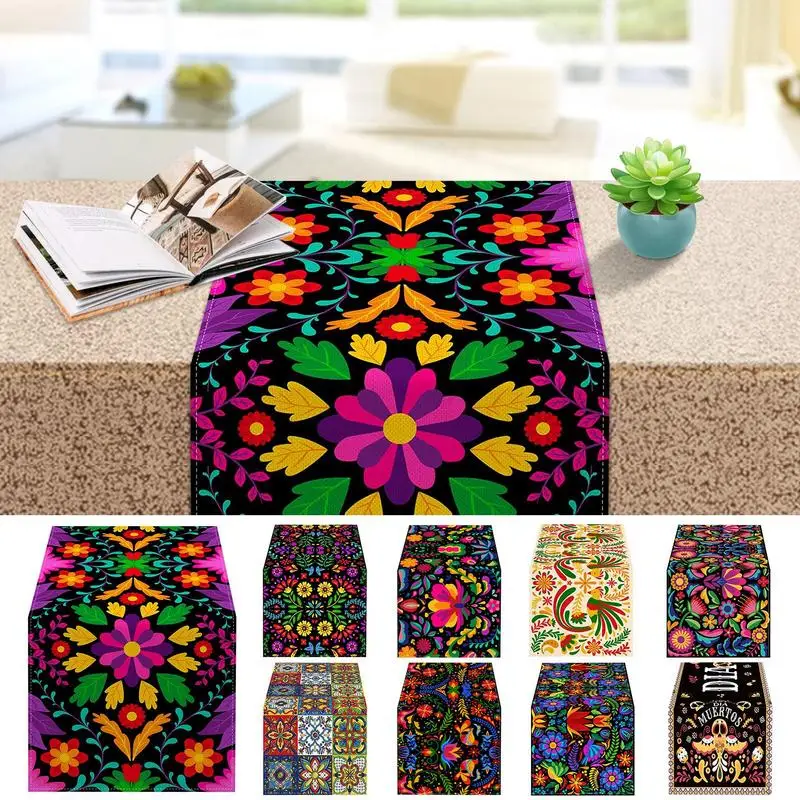 Linen Mexican Table Runner Vintage Mandala Flower Linen Table Flag Dining Table Home Decor Party Table Runner Altar Tablecloth