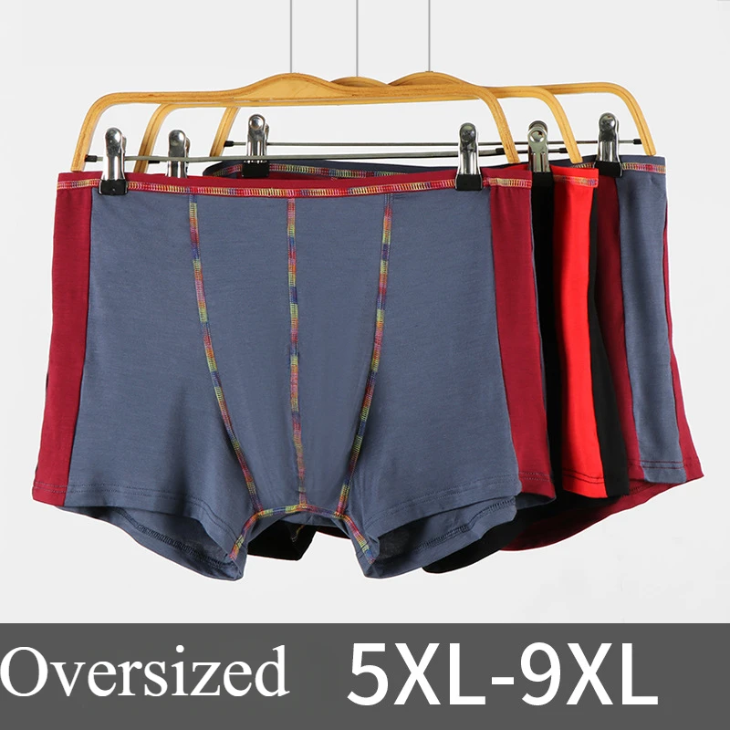 150kg Oversized Man Winter Boxer Mid Waist Contrast Colors Shorts Loose and Breathable Underwear U Convex Underpant Soft Trunks