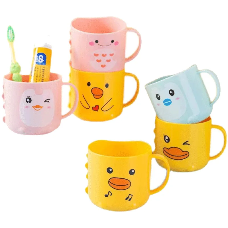 Children\'s cartoon mouthwash cup Bao Bao cute thickened brushing cup Penguin bathroom wash cup with handle jar