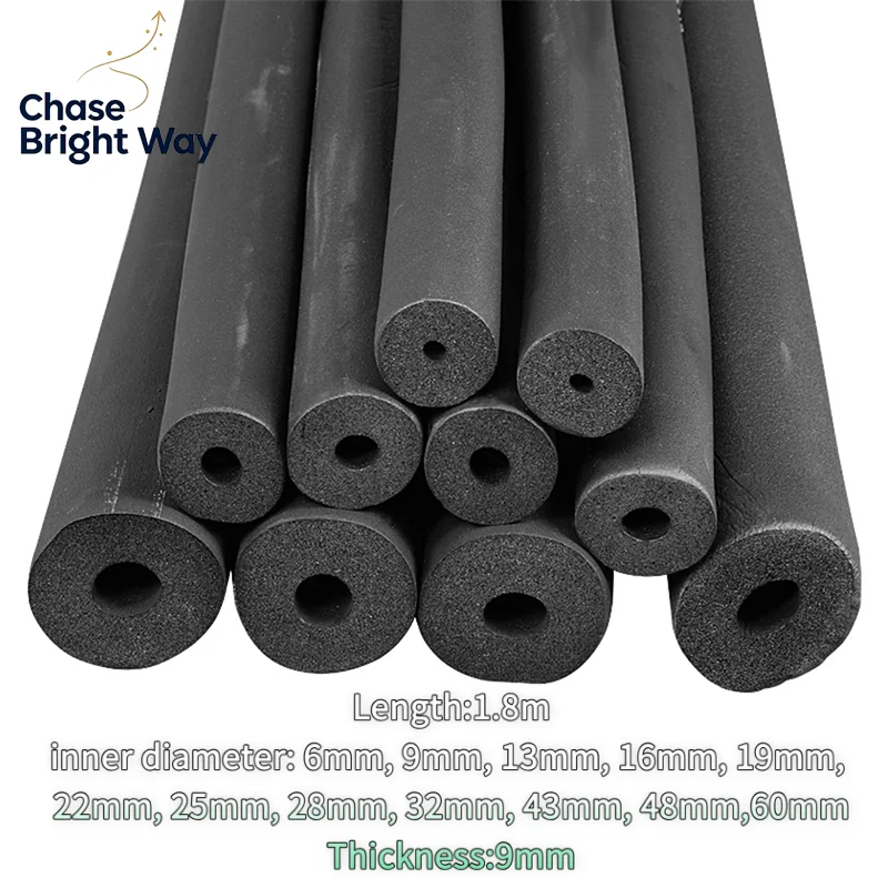 1.8M Sponge Rubber Pipe Black Waterproof Pipeline Holder Thermal Insulation Tubular Protective Sleeve For Air Conditioning