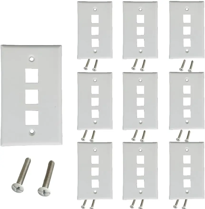 3 Port pelat dinding Keystone (10 Pak), pelat dinding Gang tunggal untuk colokan Keystone RJ45 dan sisipan Modular, putih