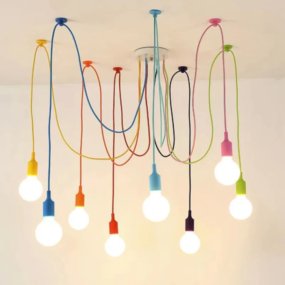 Colorful 6/8/10 Lights Lustre Retro Edison Bulb Chandelier Loft Light Pendant Lamp Spider Light Restaurant Warehouse