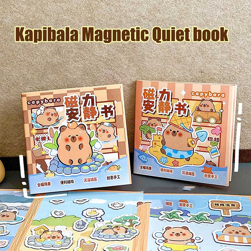 Cute Capybara Magnetic Quiet Book Small Magnetic Children's Cut-free Educational Stickers Can Be Pasted Repeatedly Sticker Book