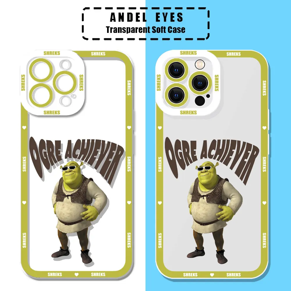 Transparent Case For iPhone 11 12 13 Mini 14 15 Pro Max 7 8 Plus SE X XR XS 14 15ProMax Phone Case Funny Movie Shrek Anime Cover