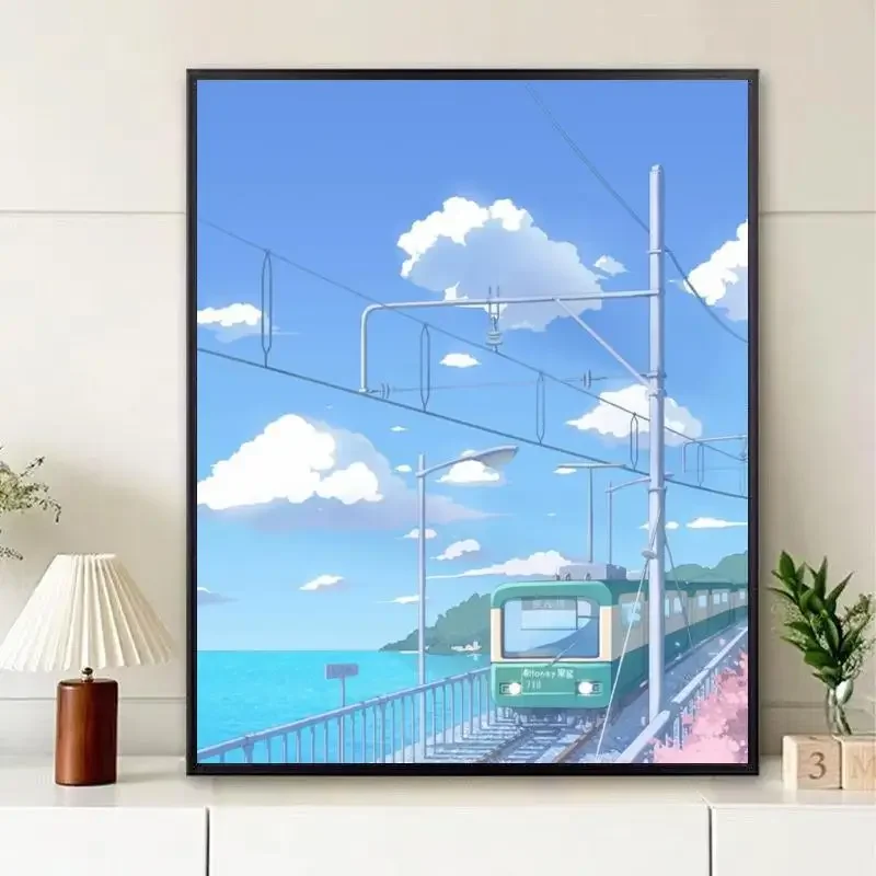 DIY Paint By Numbers Cartoon Landscape Animation Seascape Beautiful Oil Painting for Adult and Kids Japanese Anime Home Decor