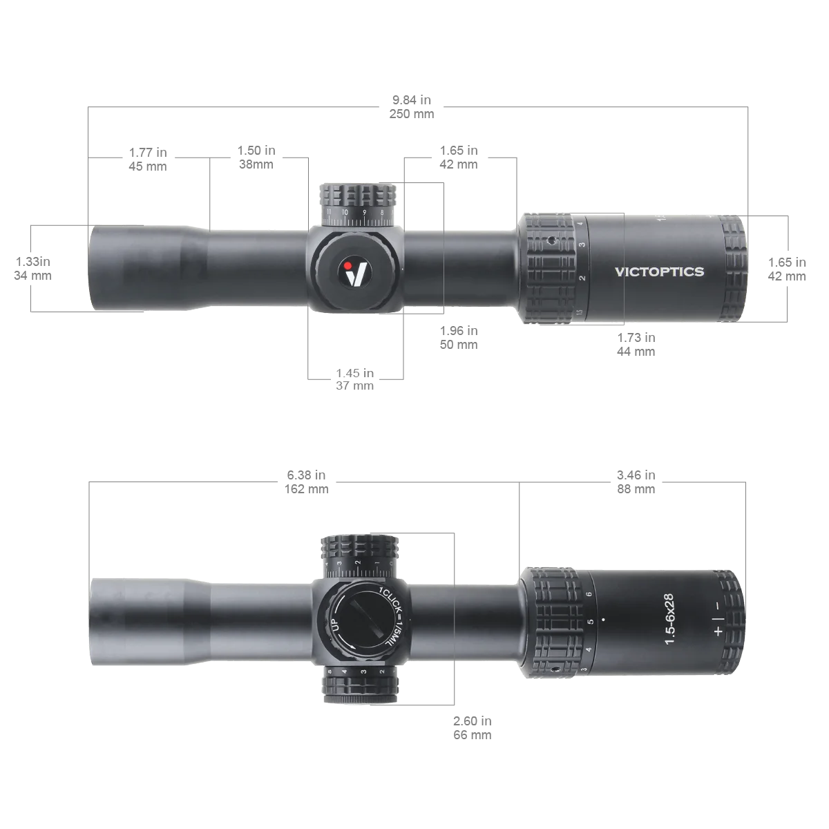 Victoptics S4 1.5-6x28 SFP luneta z czerwonym/zielonym podświetleniem i blokadą wieży cechy obrazu od krawędzi do krawędzi dla serii AR