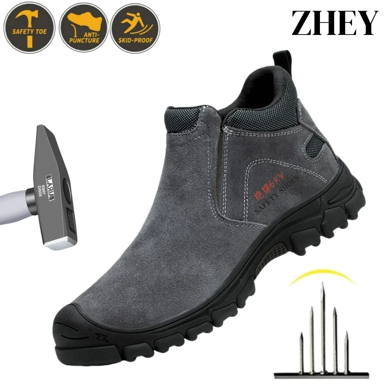 Steel Toe Safety Shoes for Men, Anti-Puncture Anti-Smash Non Slip Industrial Work Boots, Lightweight CE Work Safety Footwear