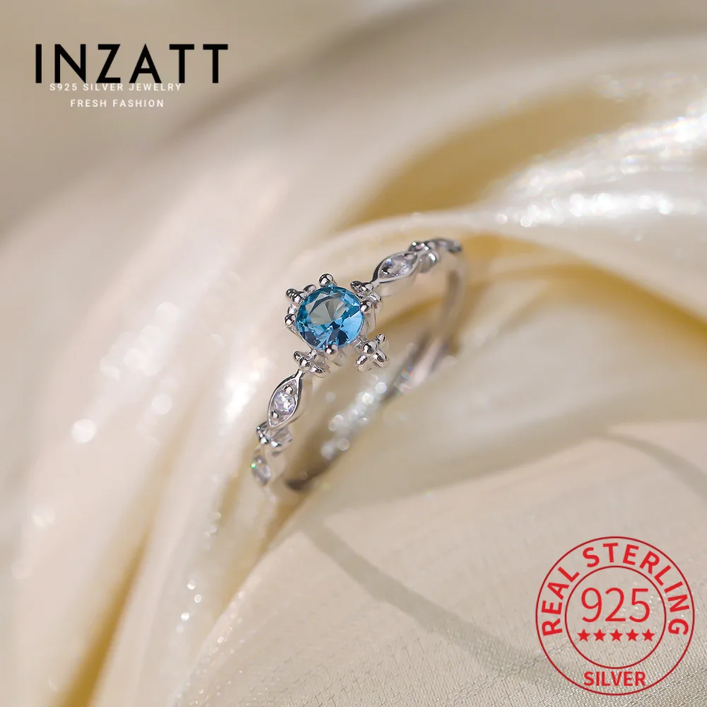 

INZATT Genuine 925 Sterling Silver Bule Zircon Geometric Adjustable Ring for Women Cute Fine Jewelry MInimalist Accessories