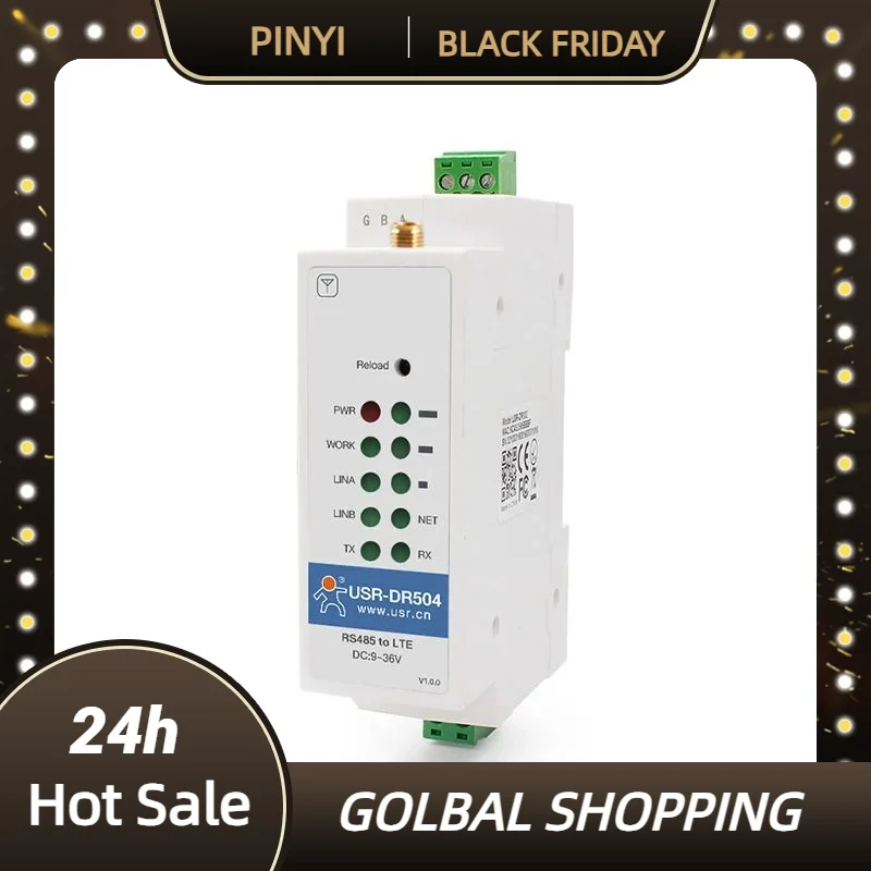 Porta serial celular industrial em trilho DIN Modem RS485 4G FDD-LTE Conversor de servidor WCDMA USR-DR504 Modbus RTU para TCP