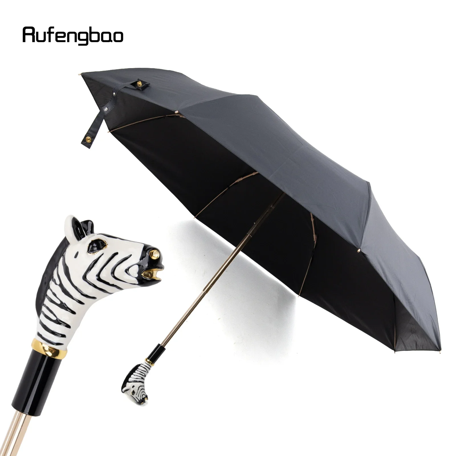 남녀공용 얼룩말 손잡이 우산, 자동 우산, 접이식 자외선 차단, 맑은 날 및 비 오는 날 방풍 우산