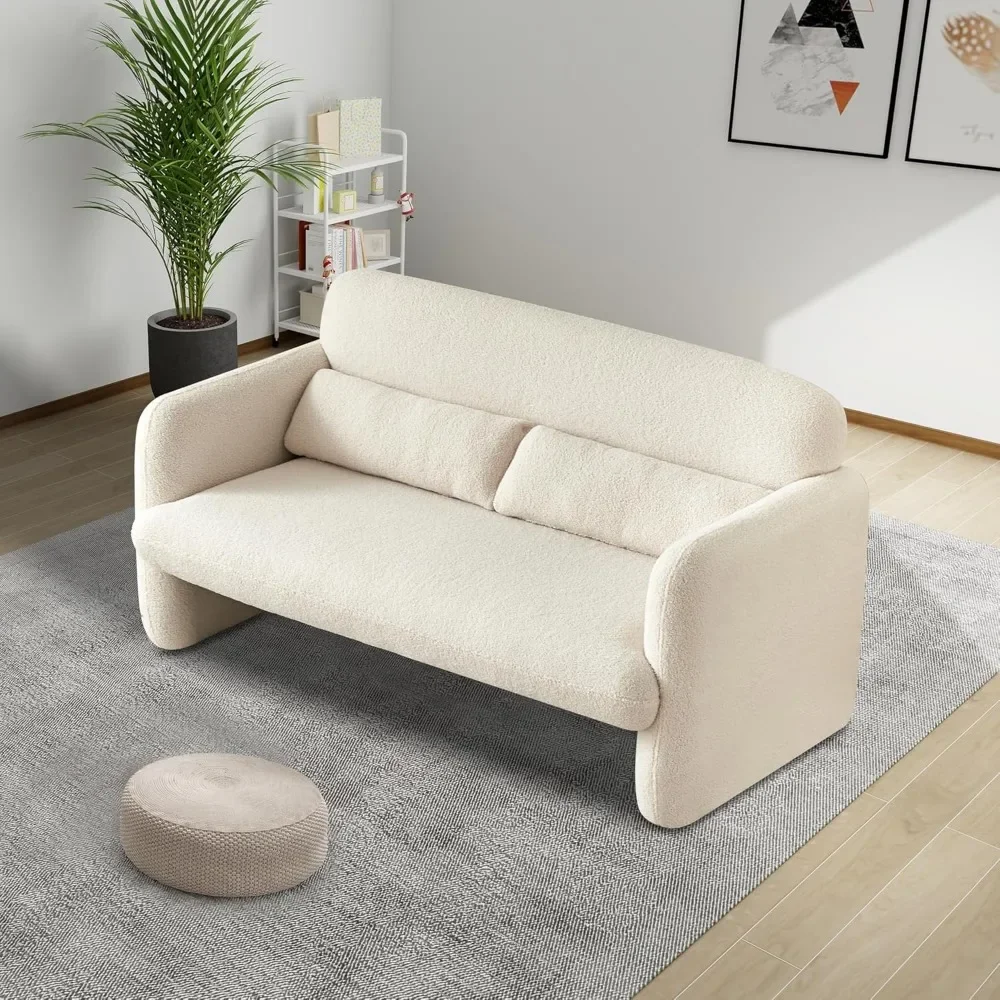 

【59.06" Sherpa Lamb】2-Seater Loveseat Sofa - Comfy Upholstered Modern Leisure Couch | Sherpa Lamb Fabric Love Seat for Bedroom &