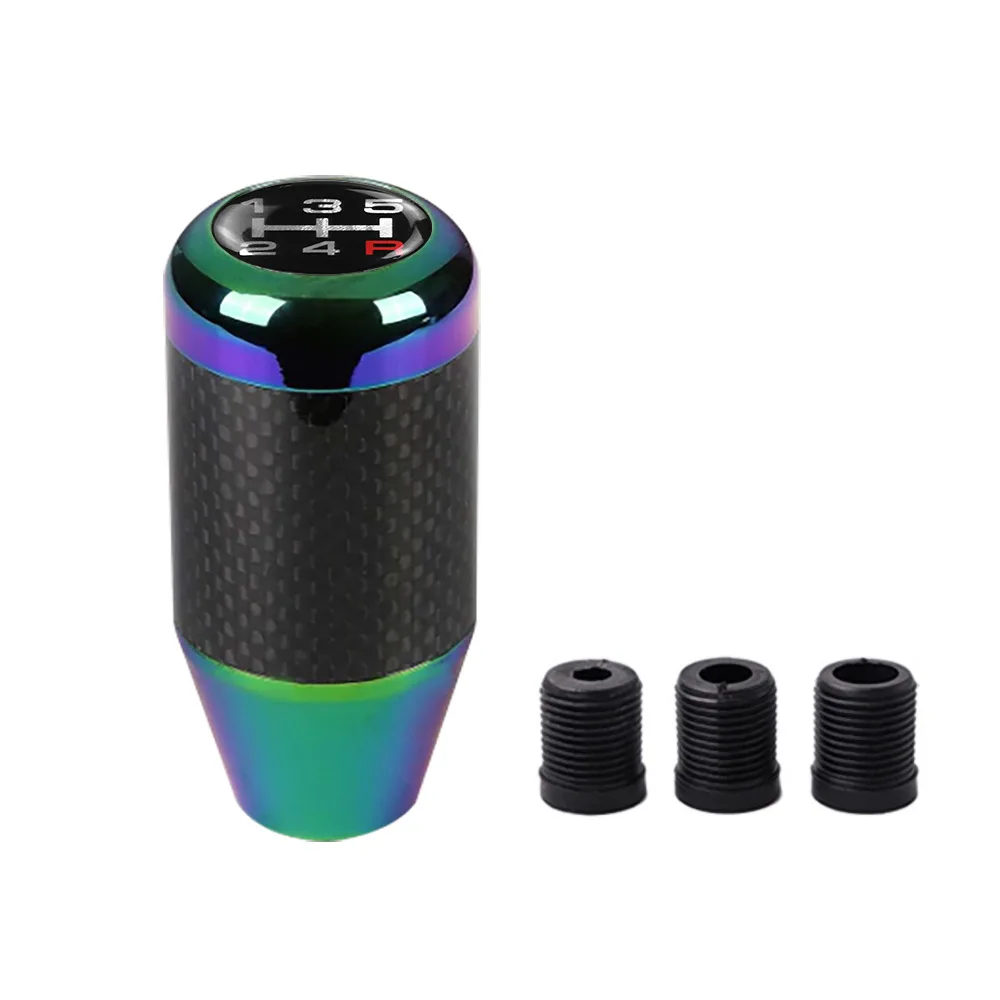 

Universal 5 6 Speed Car Manual Carbon Fiber Gear Shift Knob With Adapter Stick Head Shifter Lever AT MT
