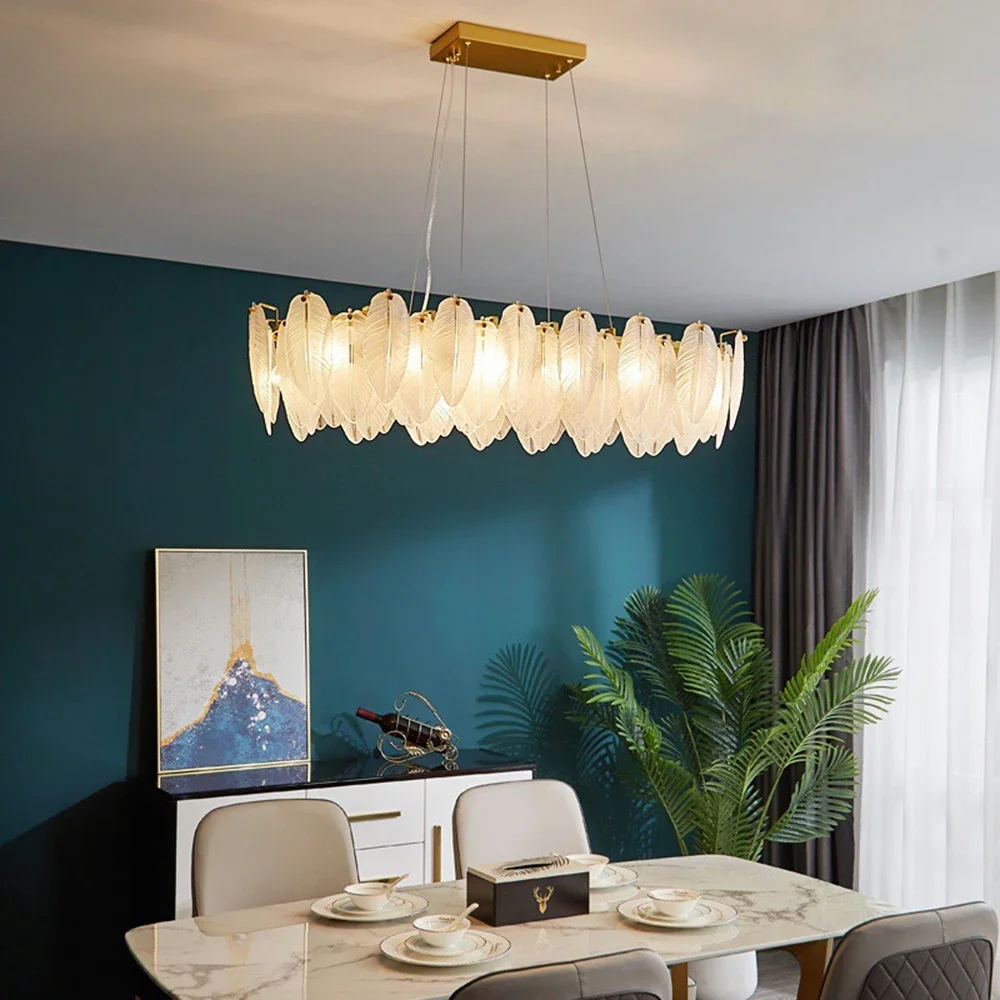 Plafonnier LED Moderne en Plumes de Verre et Clip, Luminaire Décoratif d'Nik, Idéal pour un Salon ou une Salle à Manger