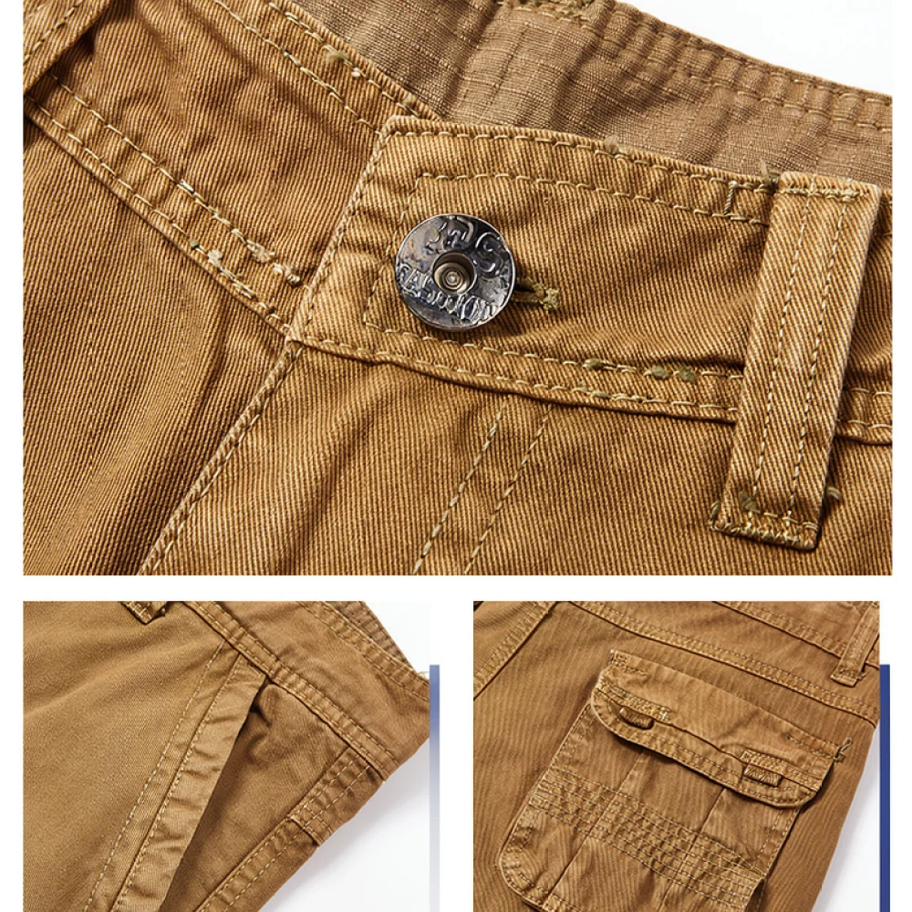 Mens Streetwear Cargo Pants Pure Cotton Multi Pocket Trousers Casual Straight Fit Outdoor Workwear Durable Daily Wear