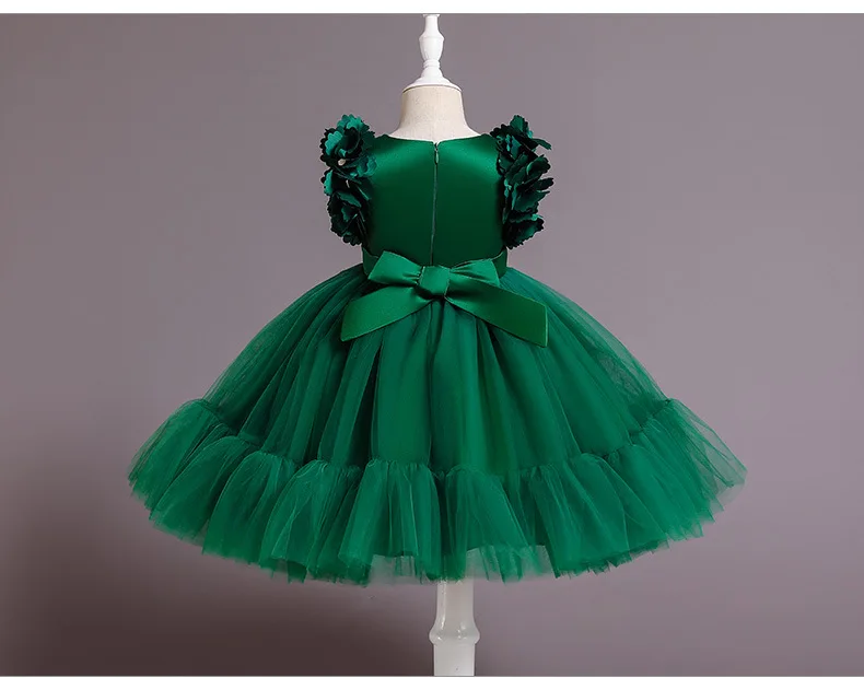 2022 New Year\'s Christmas Girl Princess small flying sleeve lace Tutu small dress flower girl birthday party gauze dress