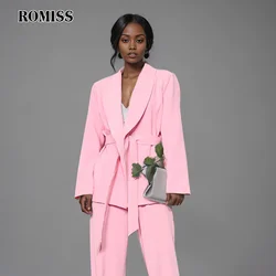 ROMISS Casual Blazers For Women Notched Collar Long Sleeve Loose High Waist Ruched Plus Size White Coats Female 2024 Clothing