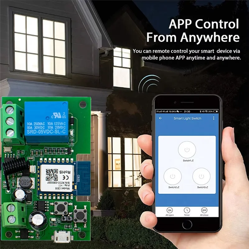 Wifi Smart Switch 7-32V 10A Relay Controller 433RF Gate Garage Opener Smart Life Tuya APP Self-Locking Relay Module-Y47A