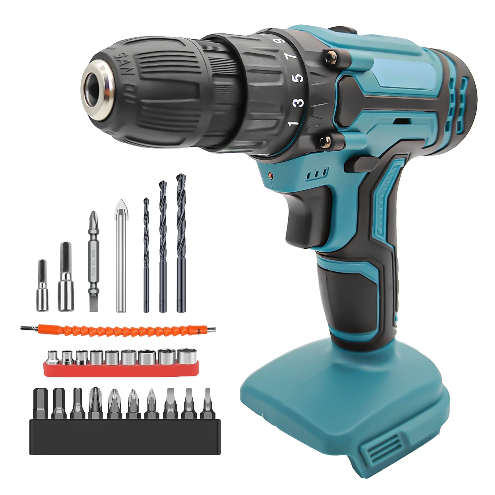 21V Cordless Electric Drill Bit Driver Airframe For Makita，Has Strong 2370 RPM And Multi-Gear Adjustment