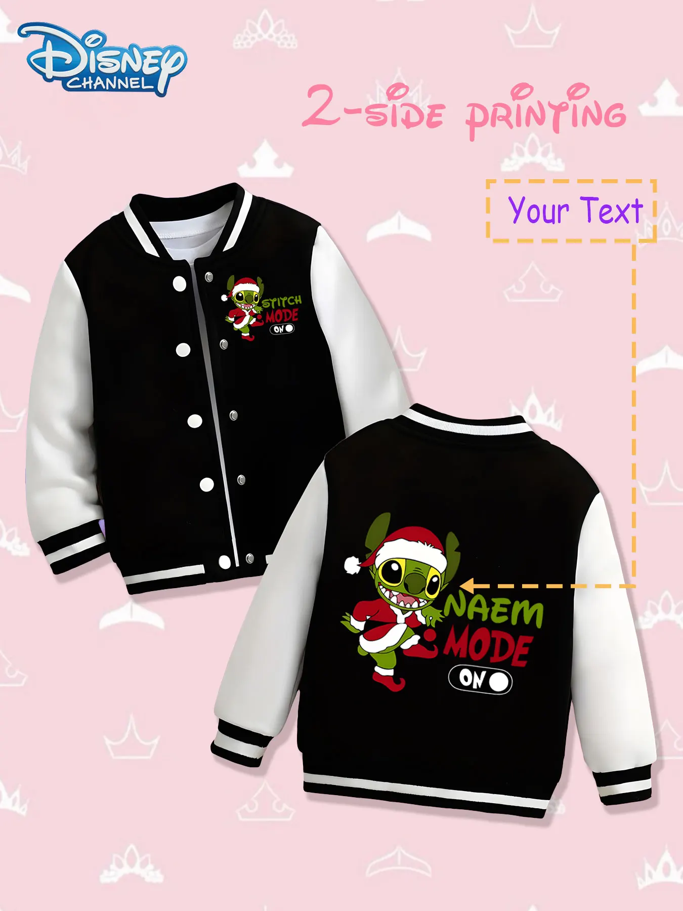 

MINISO Disney Christmas Stitch (Green) Girls' Baseball Jacket - Double-sided holiday print, warm and cute in autumn and winter,