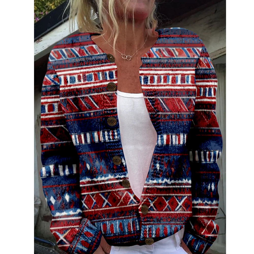 

Ethnic Geometry Sweater Autumn Winter Knitted Cardigan Women Sweaters Knit Top Casual Cool Jumpers Fashion Streetwear