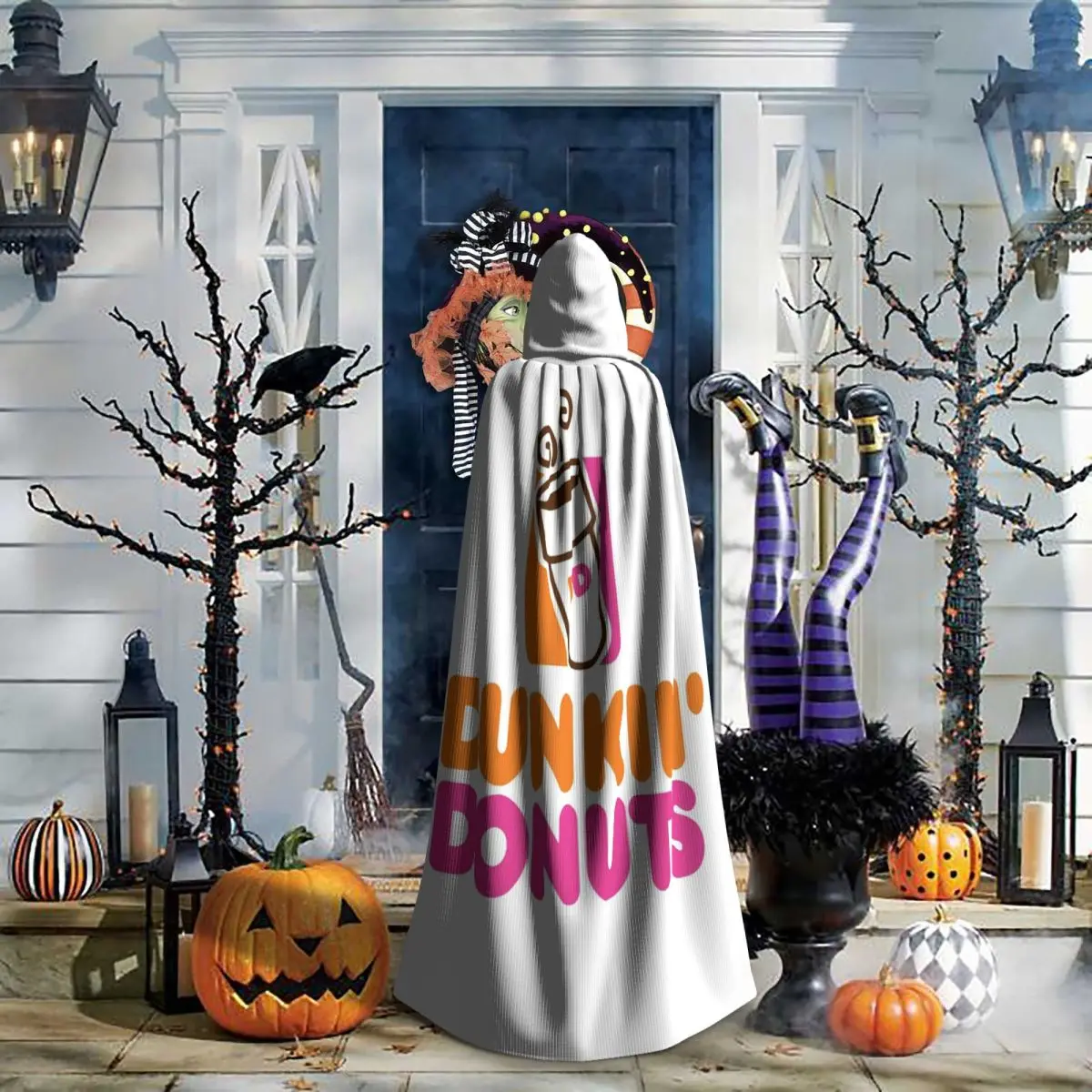 Dunkin Donuts Long Hooded Cloak Witch Medieval Costume Cosplay Cape HalloweenCoat Adult Unisex view 5