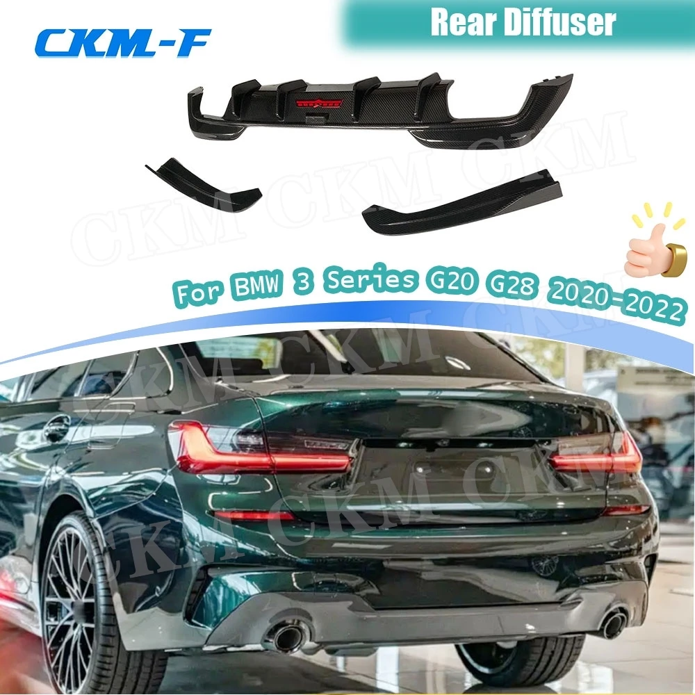 

Для BMW 3 серии G20 G28 2020-2022 задний бампер, диффузор, спойлер с подсветкой, настоящие сухие задние разветвители из углеродного волокна, комплект кузова из FRP