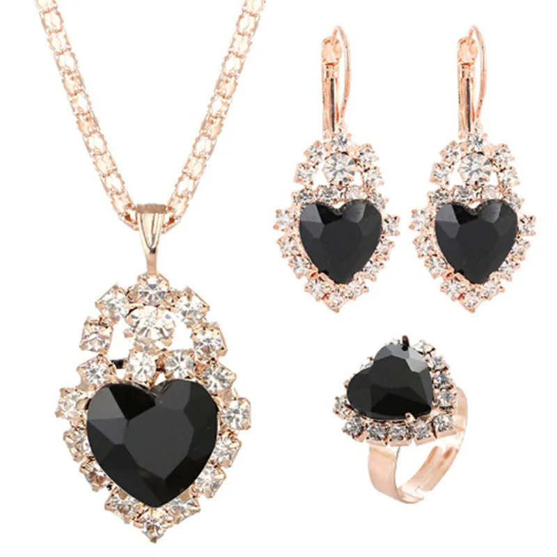 Jewelry Sets Women Wedding Jewelry Set for Brides Gold-Color Zirconia Earring Pendant Necklace Ring Sets