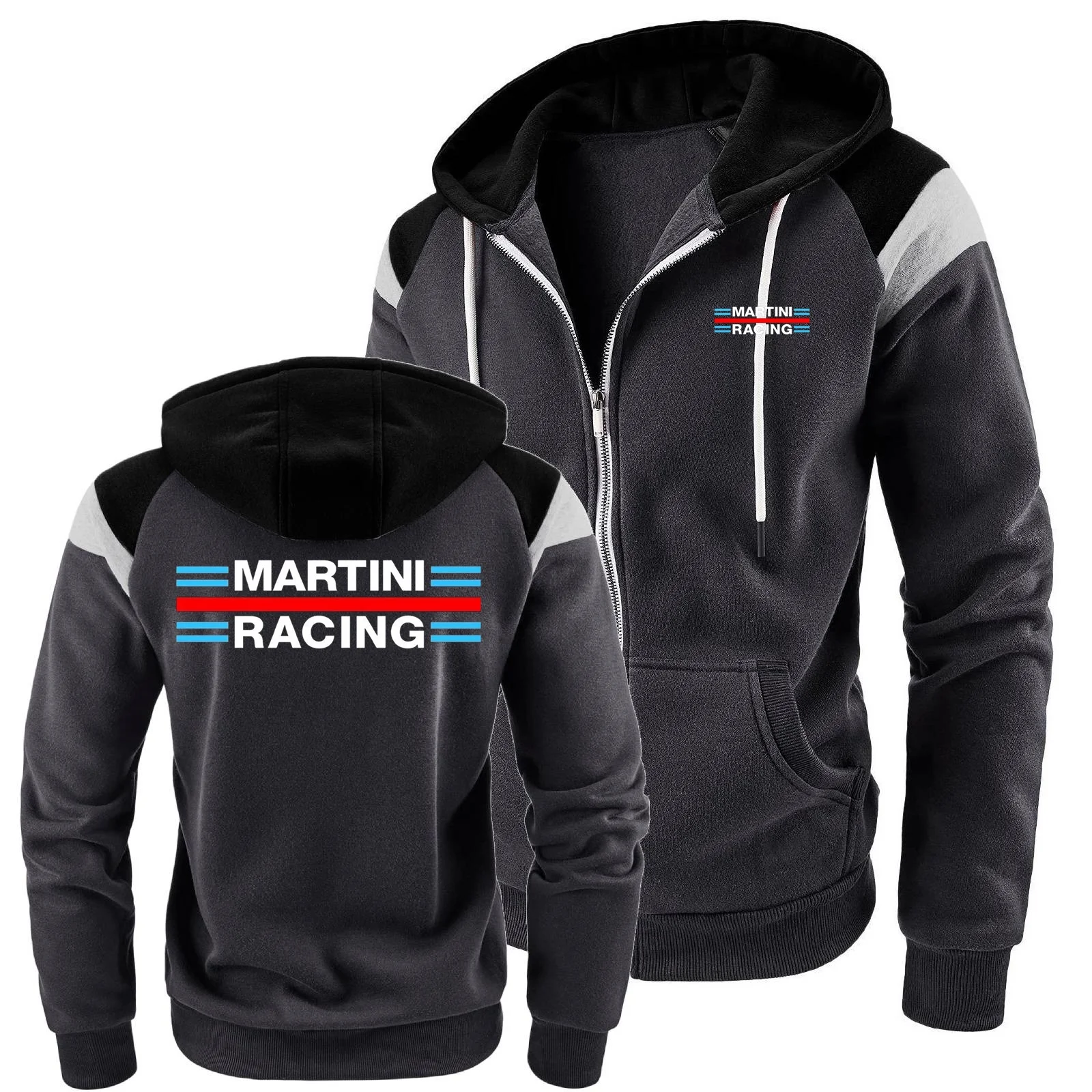 Moletons da moda Martini Racing Mens Hoodies Jaqueta Bloco Contraste Sportswear Casaco com capuz de lã à prova de vento