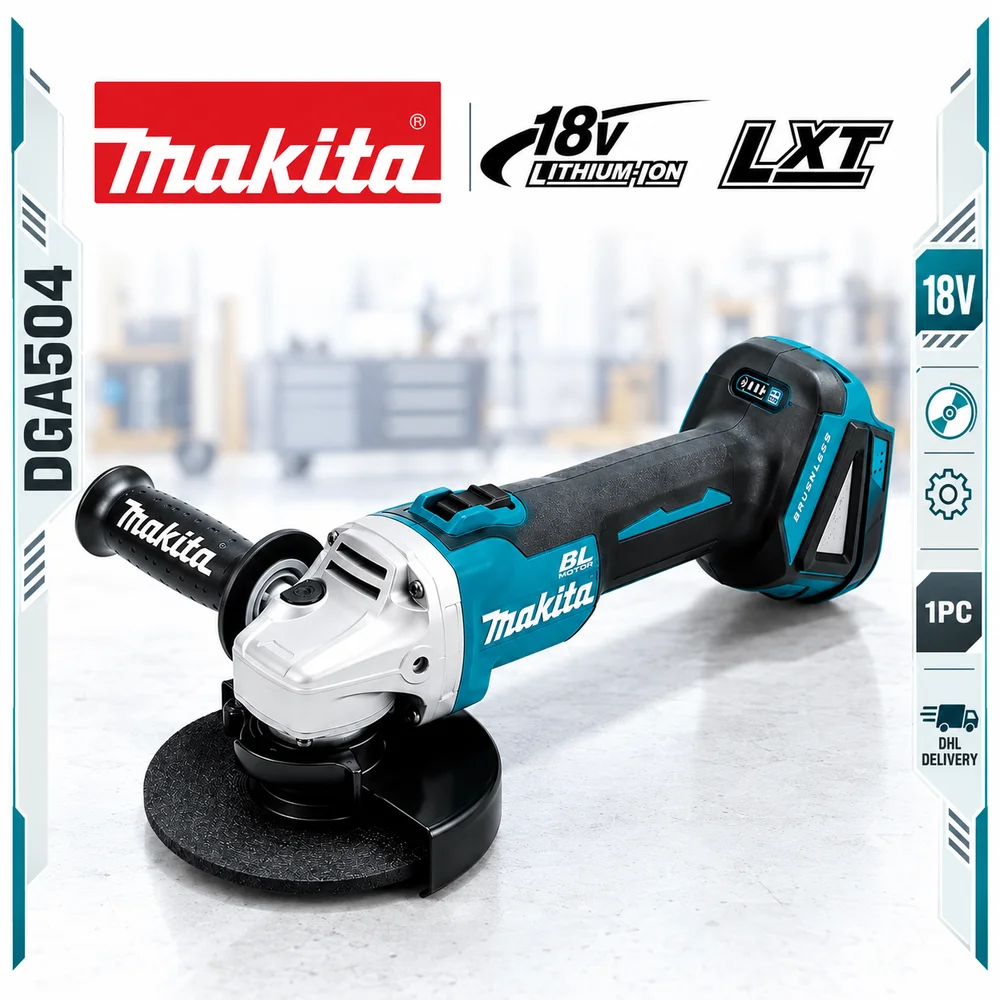 Smerigliatrice angolare a batteria Makita DGA504 18V, utensile senza spazzole per taglio, smerigliatura e lucidatura, piattaforma batteria 18V LXT con kit di utensili selezionabili