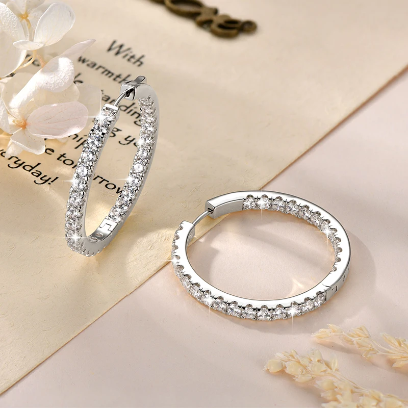 

Large Sparkling Cubic Zirconia Hoop Earrings 36mm Full Paved CZ Huggie Hoops Copper Statement Earrings for Daily & Occasion Wear
