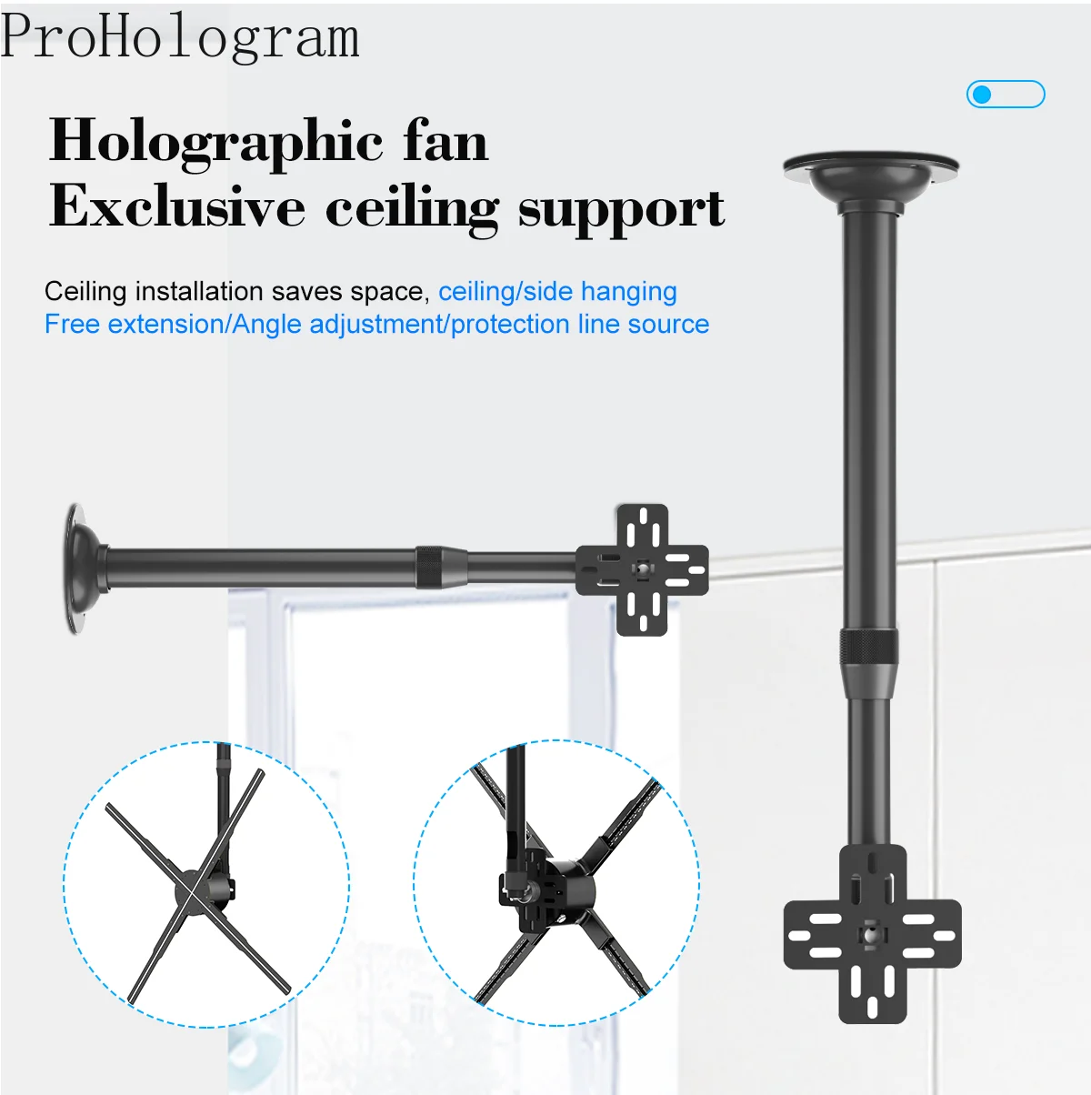 3Dホログラムファン用ユニバーサルスタンド,3D穴ホログラフィックファン用スチールブラケット,調整可能な天井ファンスタンド
