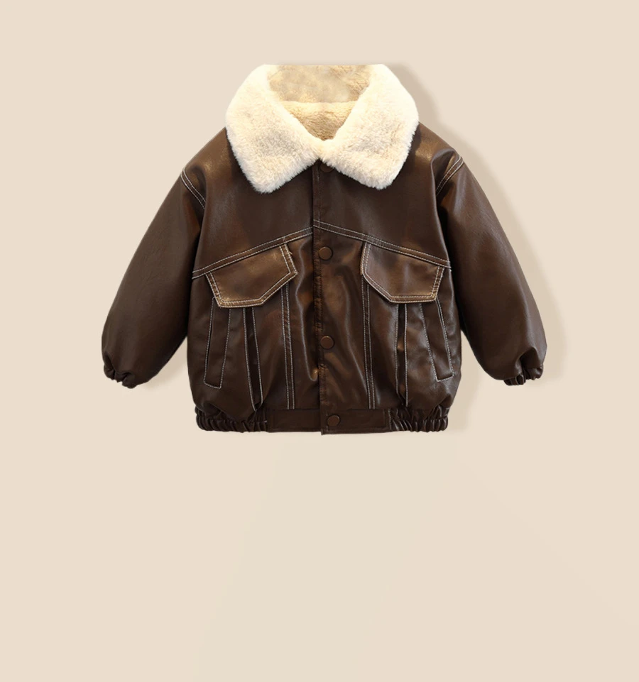 Children's Clothing, Boys' Outerwear, New Western-Styler Clothing With Thick Velvet Jacket And Leather Jacket