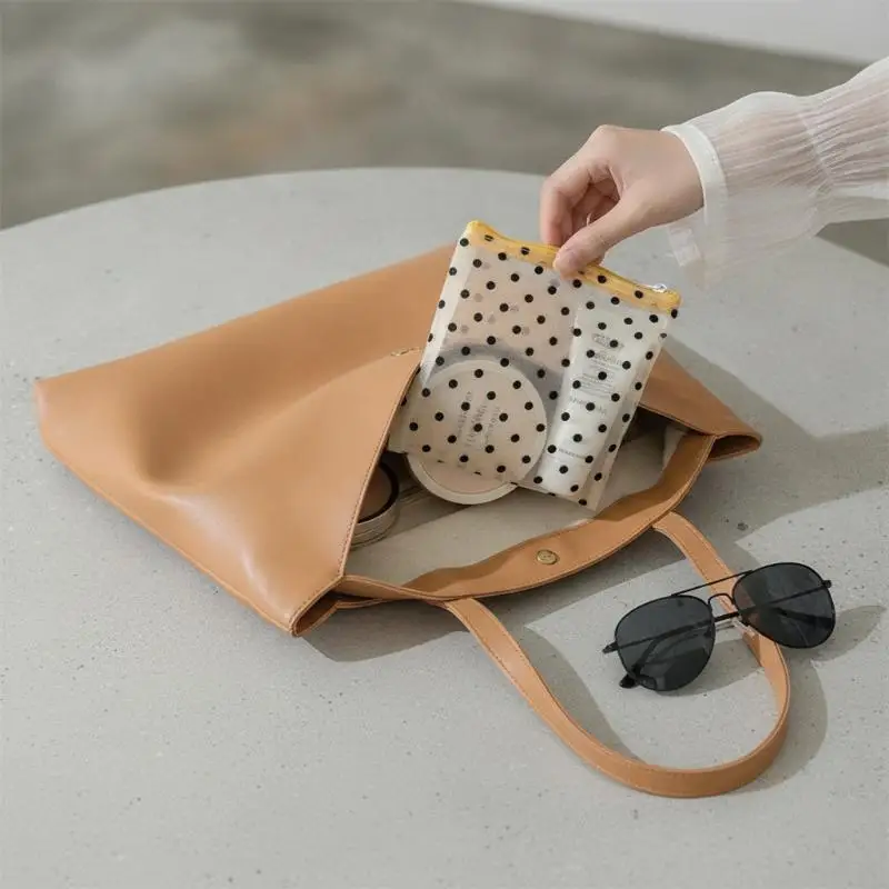 New Mesh Transparent Cosmetic Bag Zipper Closure Polka Dot Makeup Pouch Portable Coin Purse Daily Storage