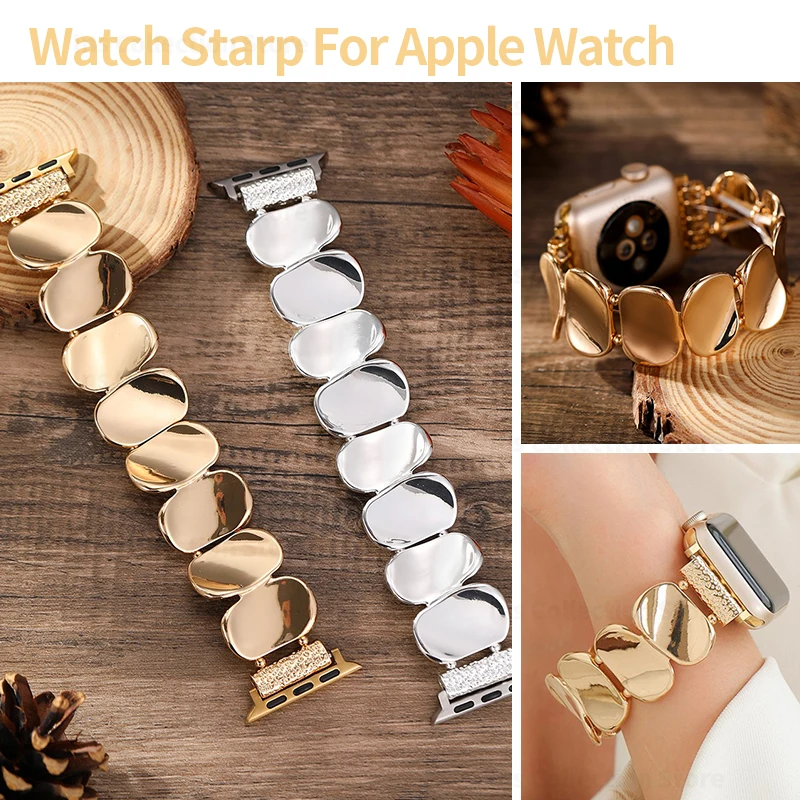 Irregular Pebble Bracelet Watch Band For Apple Watch 49mm Series 11 10 9 8 7 6 Chic Jewelry Strap 46 42 44 45mm Women Wristband