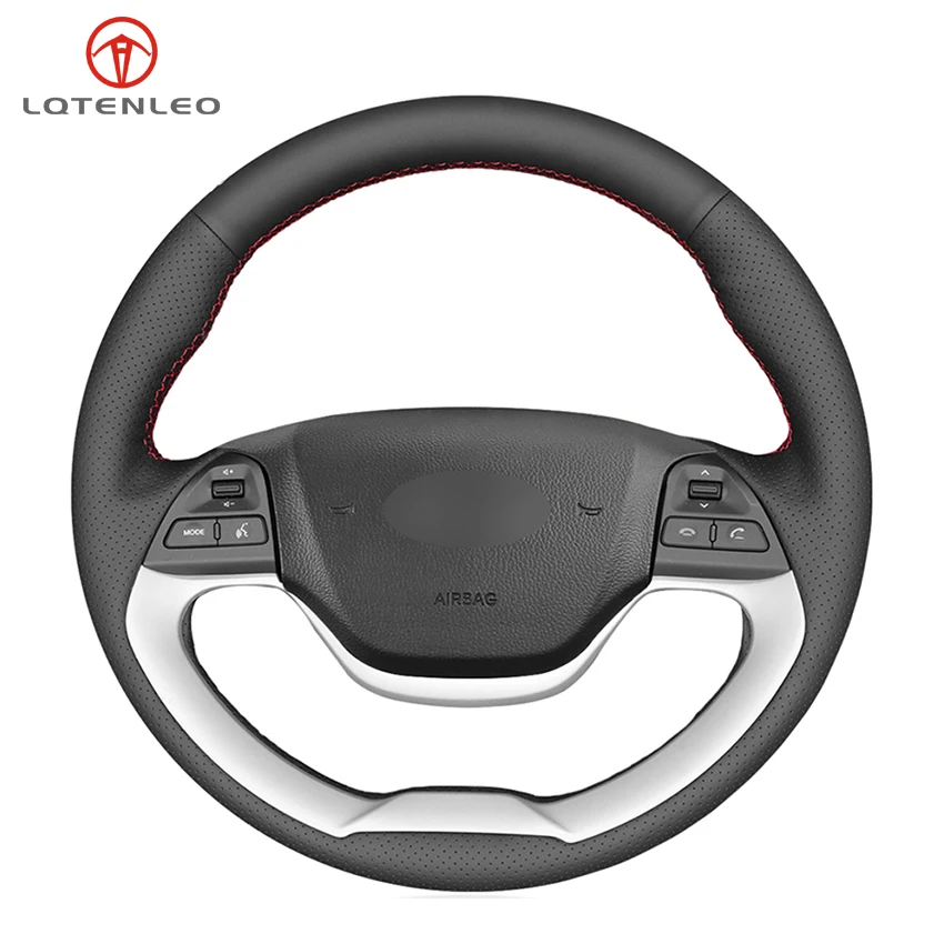 LQTENLEO Black Artificial Leather DIY Car Steering Wheel Cover For Kia Morning 2011-2016 Picanto 2011-2015 Ray EV 2012-2018