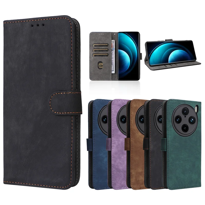 For Vivo X100 Pro Case Wallet Anti-theft Brush Magnetic Flip Leather Case For Vivo X100 Pro V2324A Phone Case 6.78