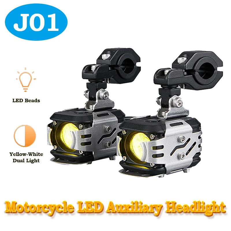 

J01 Motorcycle Auxiliary Front Spotlight Durable Better Heat Dissipation With Wireless Switch Yellow-White Dual Light Waterproof