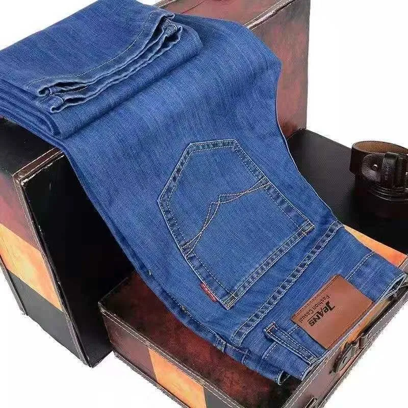 Men's Pants Stretch Jeans for Men Spring Summer Straight Loose Zipper Buckle Casual Large Size High Waist Work Pants Men Jeans