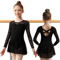 Vestido de Ballet de manga larga de encaje para niñas, Leotardos de baile para chico, Tops de baile gimnástico con falda de malla y monos con forro suave